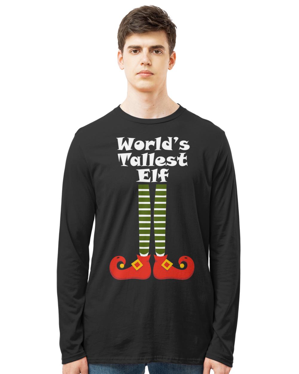Worlds Tallest Elf in Striped Green Socks Funny Christmas Gift T-Shirt