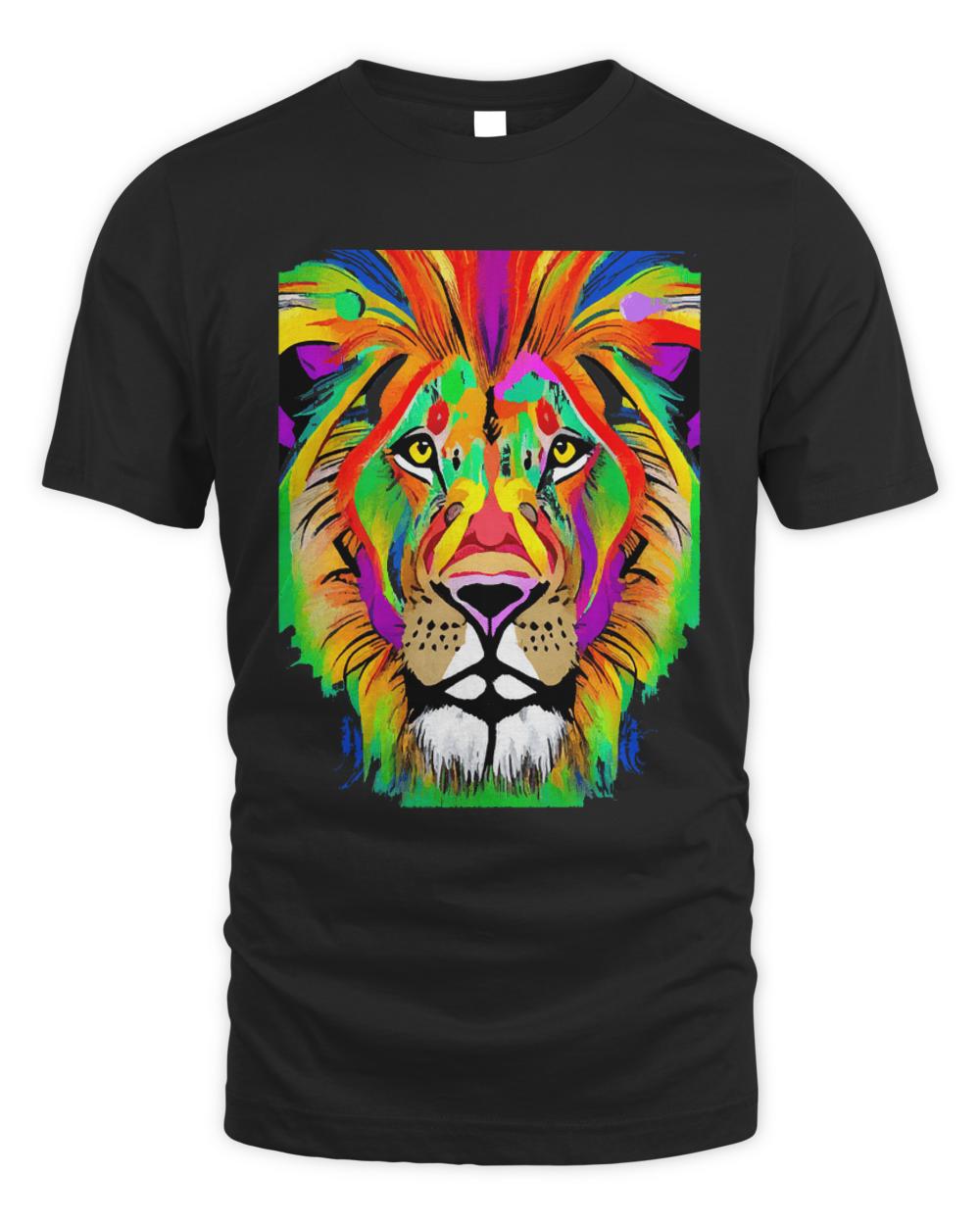 Lion T- Shirt Colorful Lion - The Commander In Chief T- Shirt
