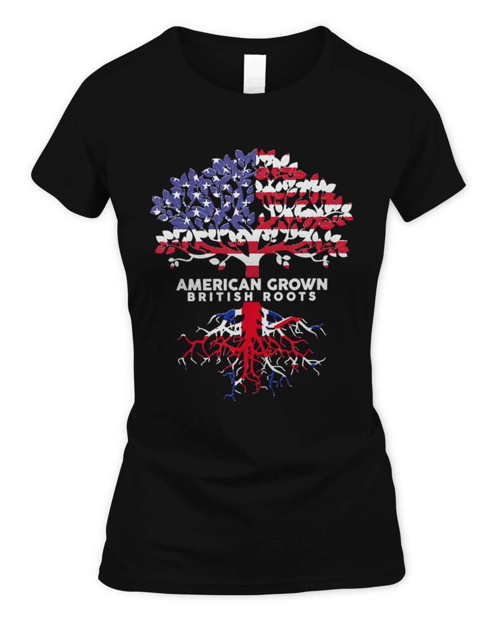 4th Of July T- Shirt American Grown Roots Britisch 4th of July Patriotic Gifts T- Shirt