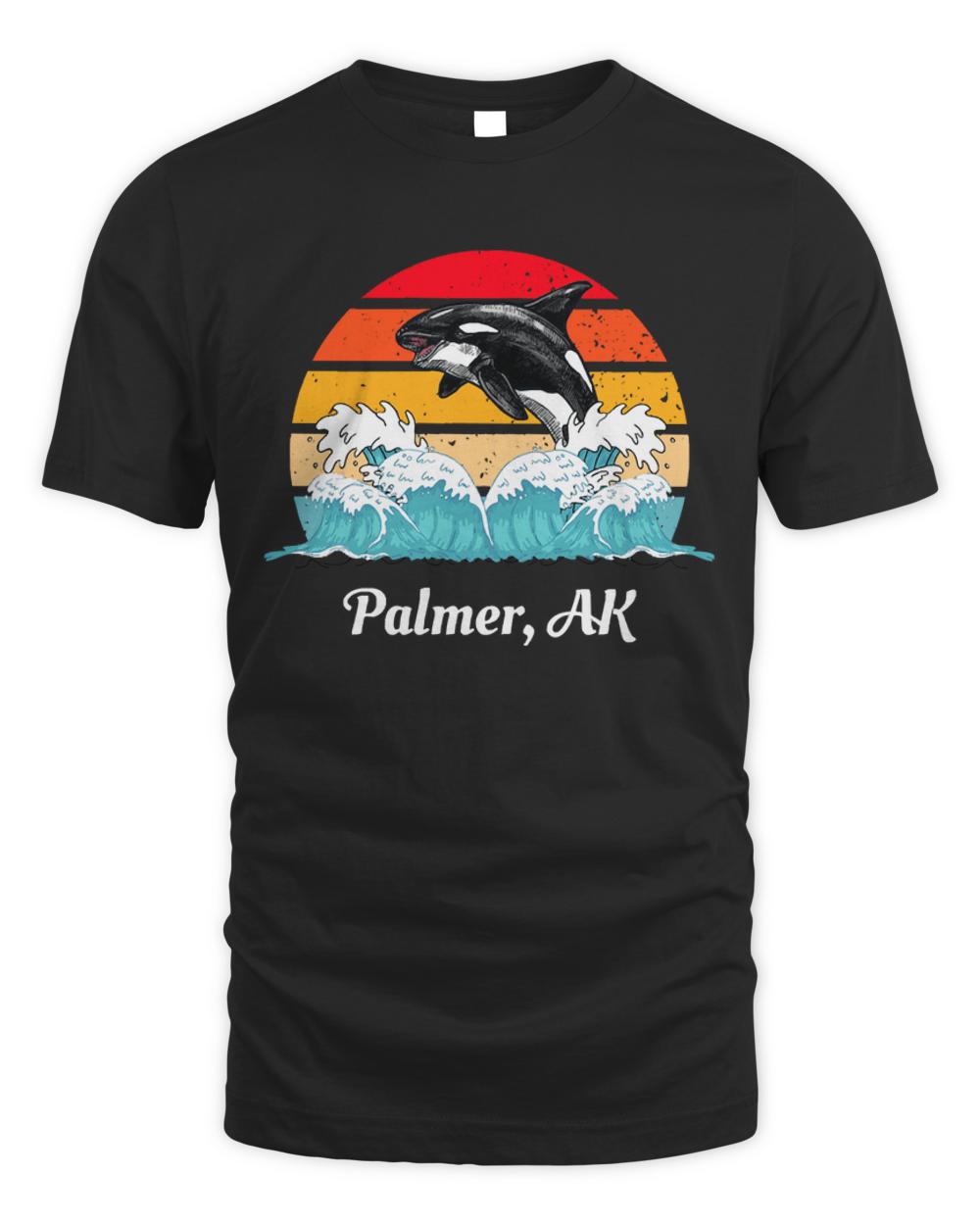 Palmer T- Shirt Palmer Alaska Distressed Orca Killer Whale Waves Art T- Shirt