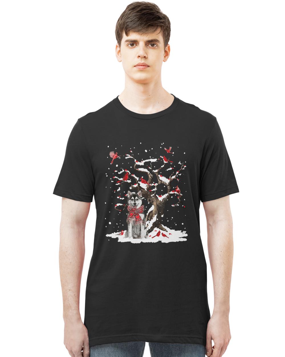 Husky Scarf Cardinal Snow Christmas T-ShirtHusky Scarf Cardinal Snow Christmas T-Shirt