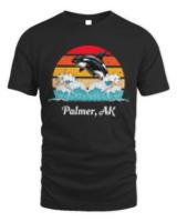 Palmer T- Shirt Palmer Alaska Distressed Orca Killer Whale Waves Art T- Shirt