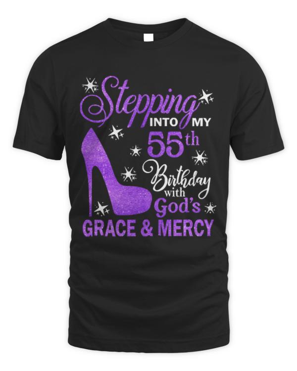 55th Birthday T-ShirtStepping Into My 55th Birthday With God's Grace & Mercy Bday T-Shirt (6)