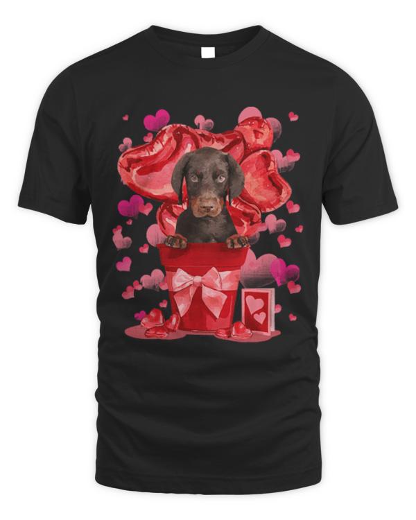 Dobermann Dog In Red Pot T-ShirtDobermann Dog In Red Pot Happy Valentine's Day T-Shirt