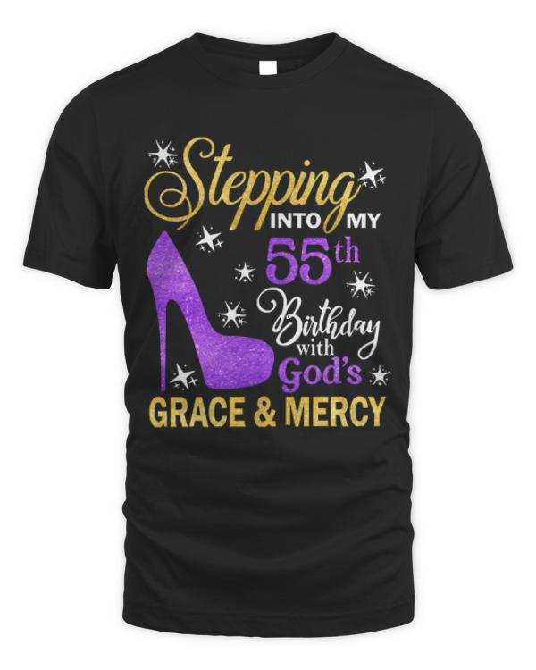 55th Birthday T-ShirtStepping Into My 55th Birthday With God's Grace & Mercy Bday T-Shirt (2)
