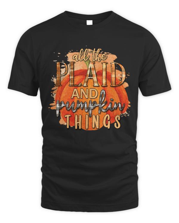 Fall T- Shirt Plaid Pumpkins T- Shirt