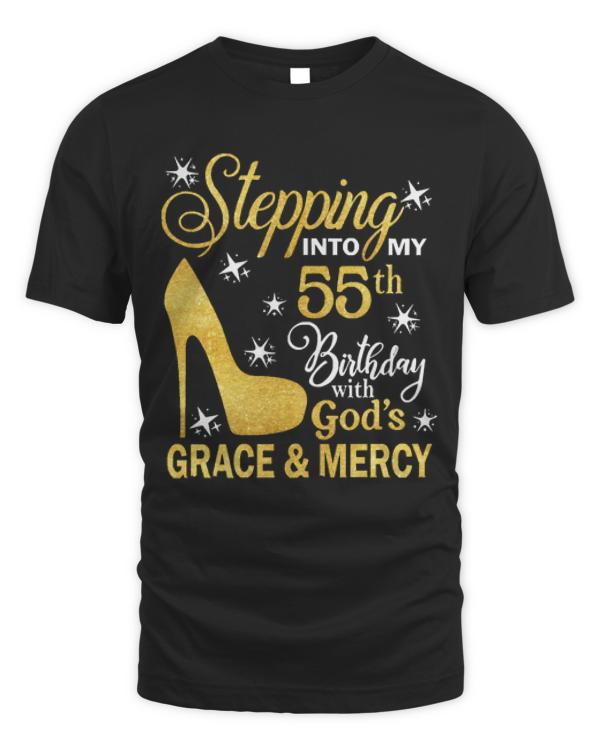 55th Birthday T-ShirtStepping Into My 55th Birthday With God's Grace & Mercy Bday T-Shirt (3)