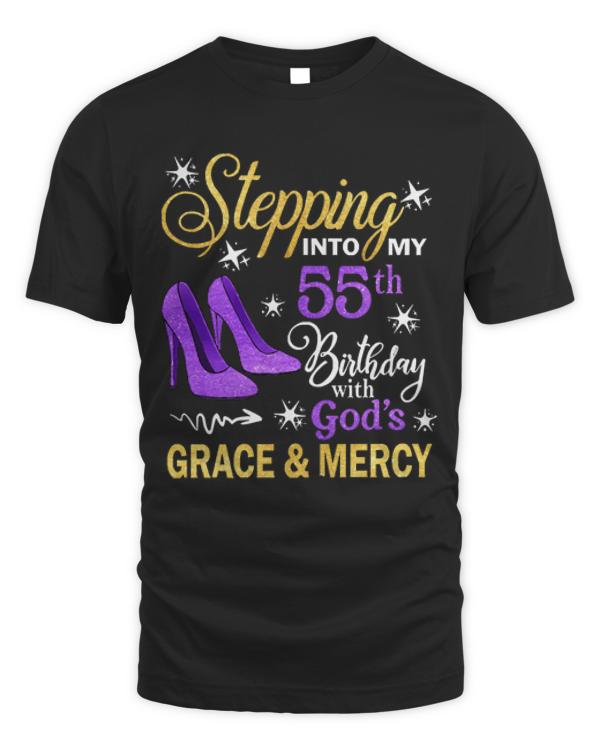 55th Birthday T-ShirtStepping Into My 55th Birthday With God's Grace & Mercy Bday T-Shirt (7)