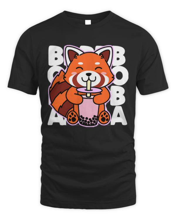 Red Panda Lover T-ShirtKawaii Boba Cute Anime Red Panda Kawaii Bubble Tea Drink T-Shirt_by DetourShirts_