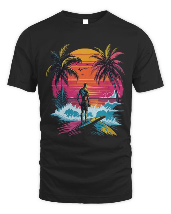 Palm T-ShirtSummer Sun Palm Beach Island Surfboard T-Shirt (1)