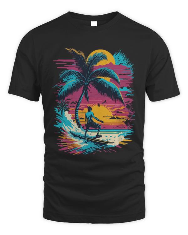 Palm T-ShirtSummer Sun Palm Beach Island Surfboard T-Shirt
