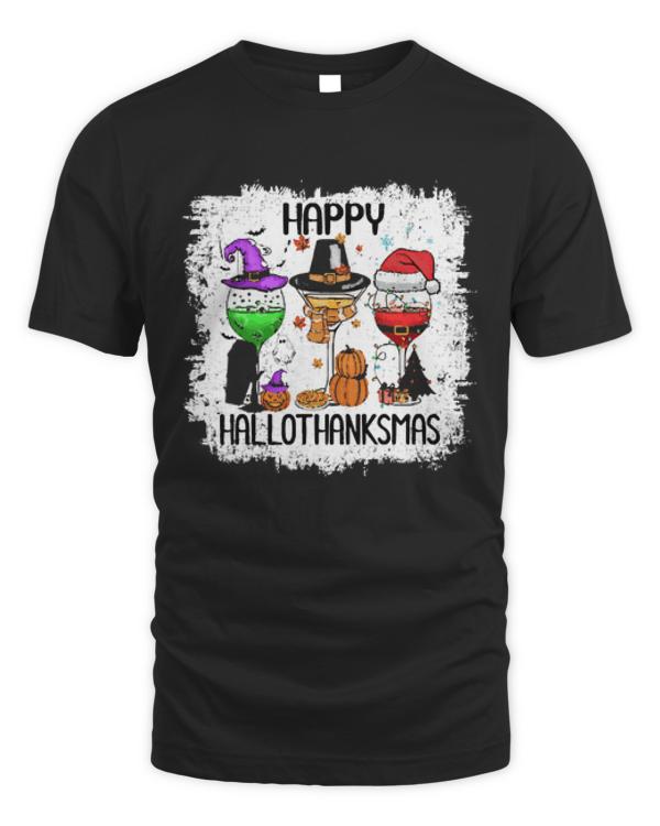 Happy Hallothanksmas T-ShirtMerry Christmas Happy Hallothanksmas Funny Halloween T-Shirt