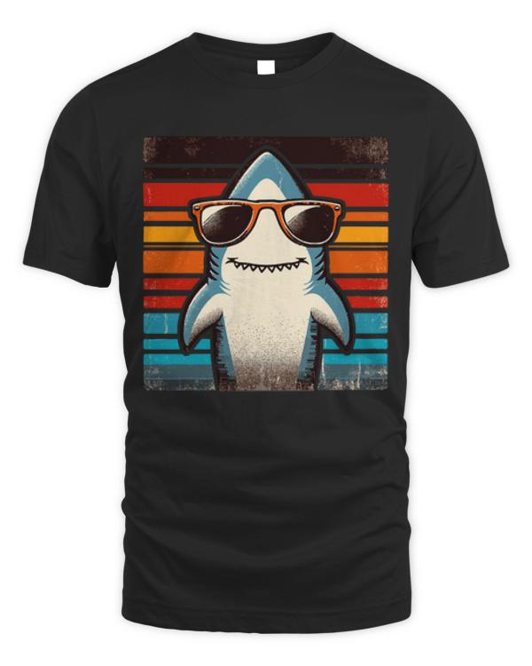 Shark T-ShirtCool Retro Shark in Sunglasses 70s 80s 90s Funny Shark T-Shirt_by KsuAnn_