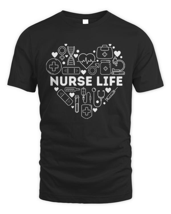 Nurse Life T-ShirtNurse Life Heart Shape Nursing Week RN LPN CNA Healthcare T-Shirt_by DetourShirts_