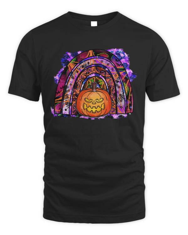 Fall Pumpkin Vibes T- Shirtrainbow pumpkin halloween - scare pumpkin boho retro halloween T- Shirt