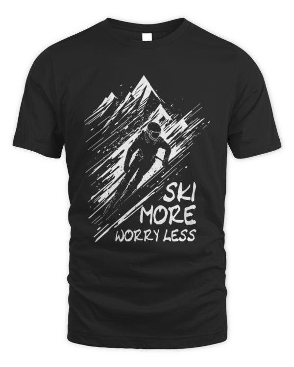 Skiing T-ShirtSki More Worry Less - Skiing Quote T-Shirt