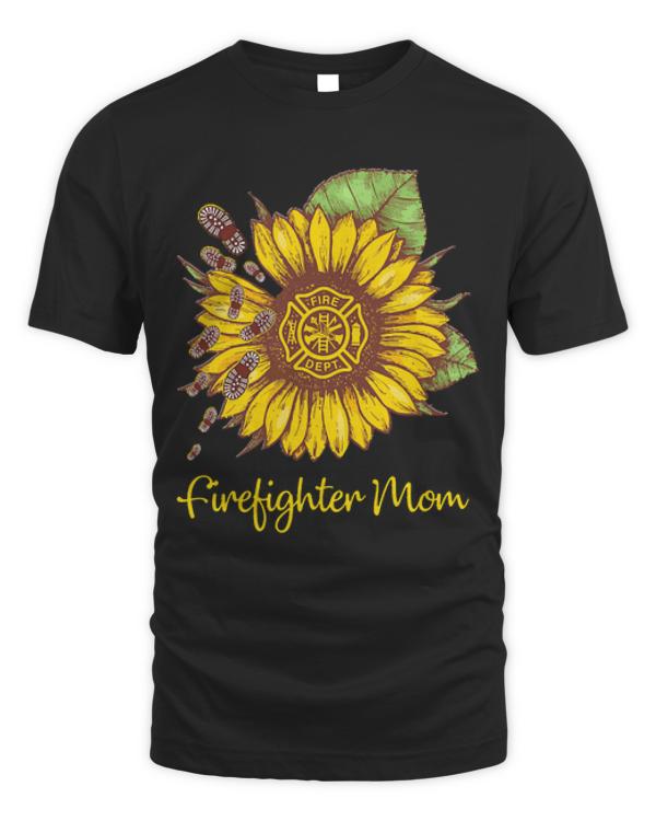 Mom T- Shirt Sunflower Firefighter Mom T- Shirt