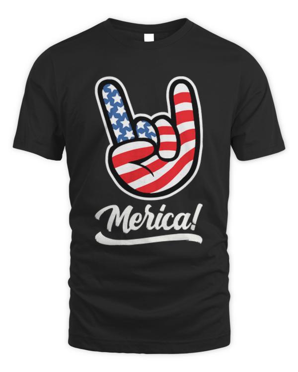 Merica Flag T-ShirtMerica Rocker Hand USA Flag American T-Shirt_by DetourShirts_
