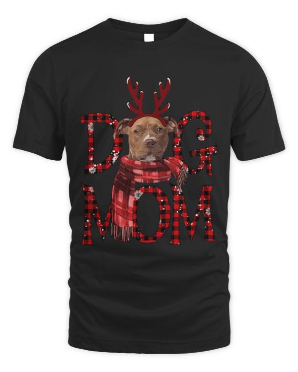 Brown Pitbull Mom Christmas Dog Mom T-ShirtBrown Pitbull Mom Christmas Dog Mom Dog Lovers T-Shirt