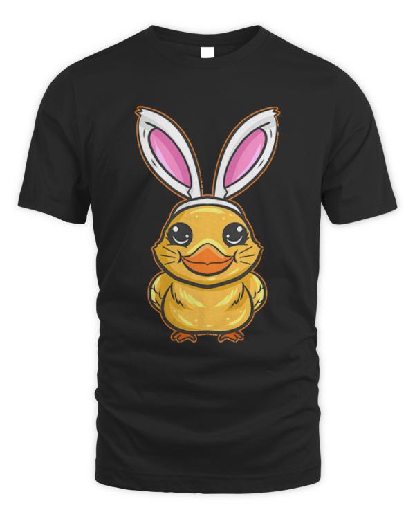 Easter T- Shirt A Duckling Or Chick With Easter Bunny Ears. Easter T- Shirt