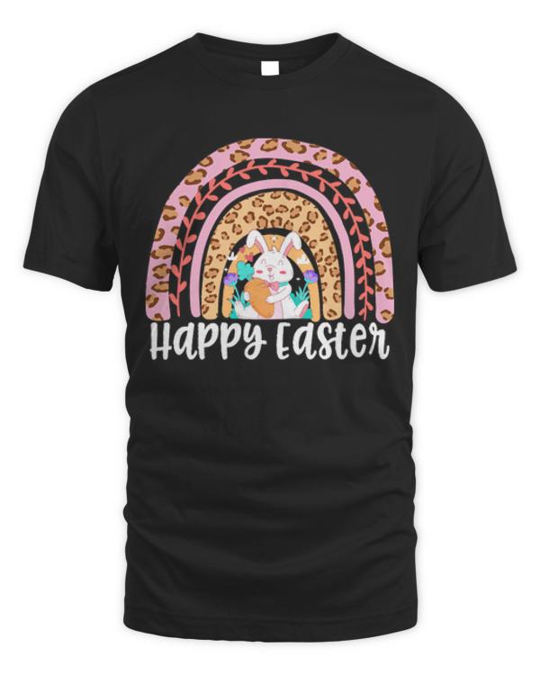 Easter Day Bunny T- Shirt Happy Easter Day Leopard Rainbow Bunny 4