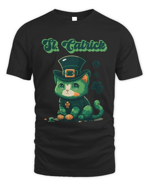 Saint Patricks Day T-ShirtSt Catrick Kitten Saint Patricks Day Lucky Cats T-Shirt