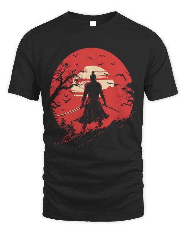 Samurai Warrior T-ShirtSamurai Illustraion Vintage Sunset T-Shirt_by DetourShirts_