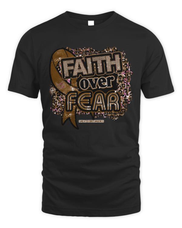 Familia Polyposis T- Shirt Familia Polyposis Awareness Ribbon Faith Over Fear Leopard Gift For Familia Polyposis warrior T- Shirt (1)