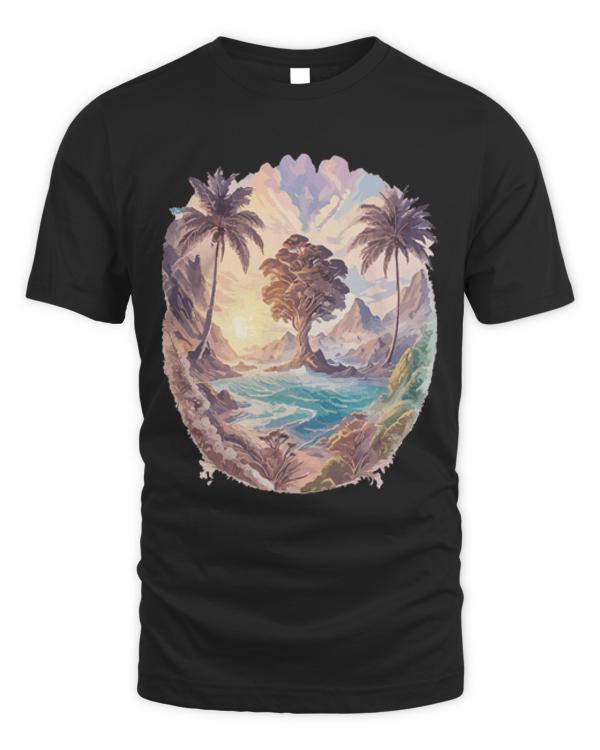 Nature T-ShirtNature Laneschaft Watercolor Exotic Palm Trees T-Shirt