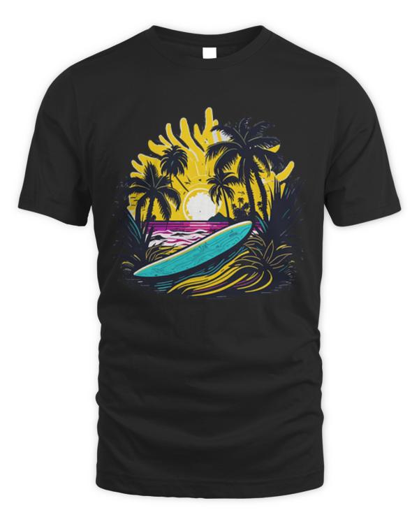 Palm T-ShirtSummer Sun Palm Beach Island Surfboard T-Shirt (2)