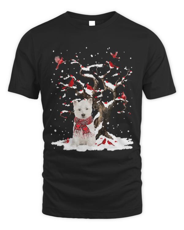 West Highland Scarf Cardinal Snow T-ShirtWest Highland White Terrier Scarf Cardinal Snow Christmas T-Shirt