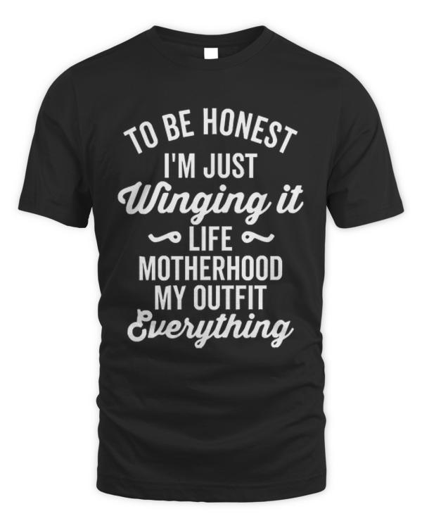 Motherhood Funny T-ShirtTo Be Honest I'm Just Winging It Funny Vintage Retro T-Shirt_by DetourShirts_