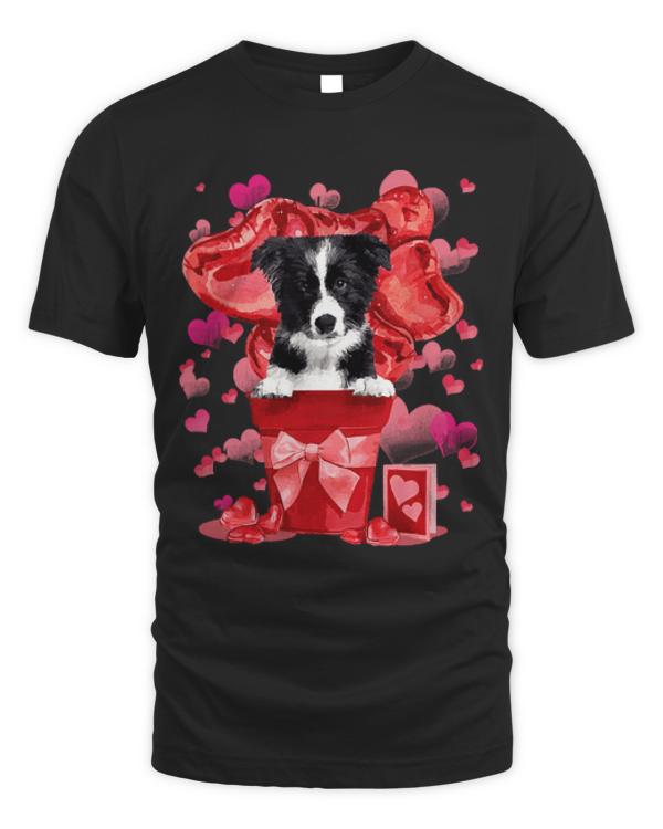 Border Collie Dog In Red Pot T-ShirtBorder Collie Dog In Red Pot Happy Valentine's Day T-Shirt