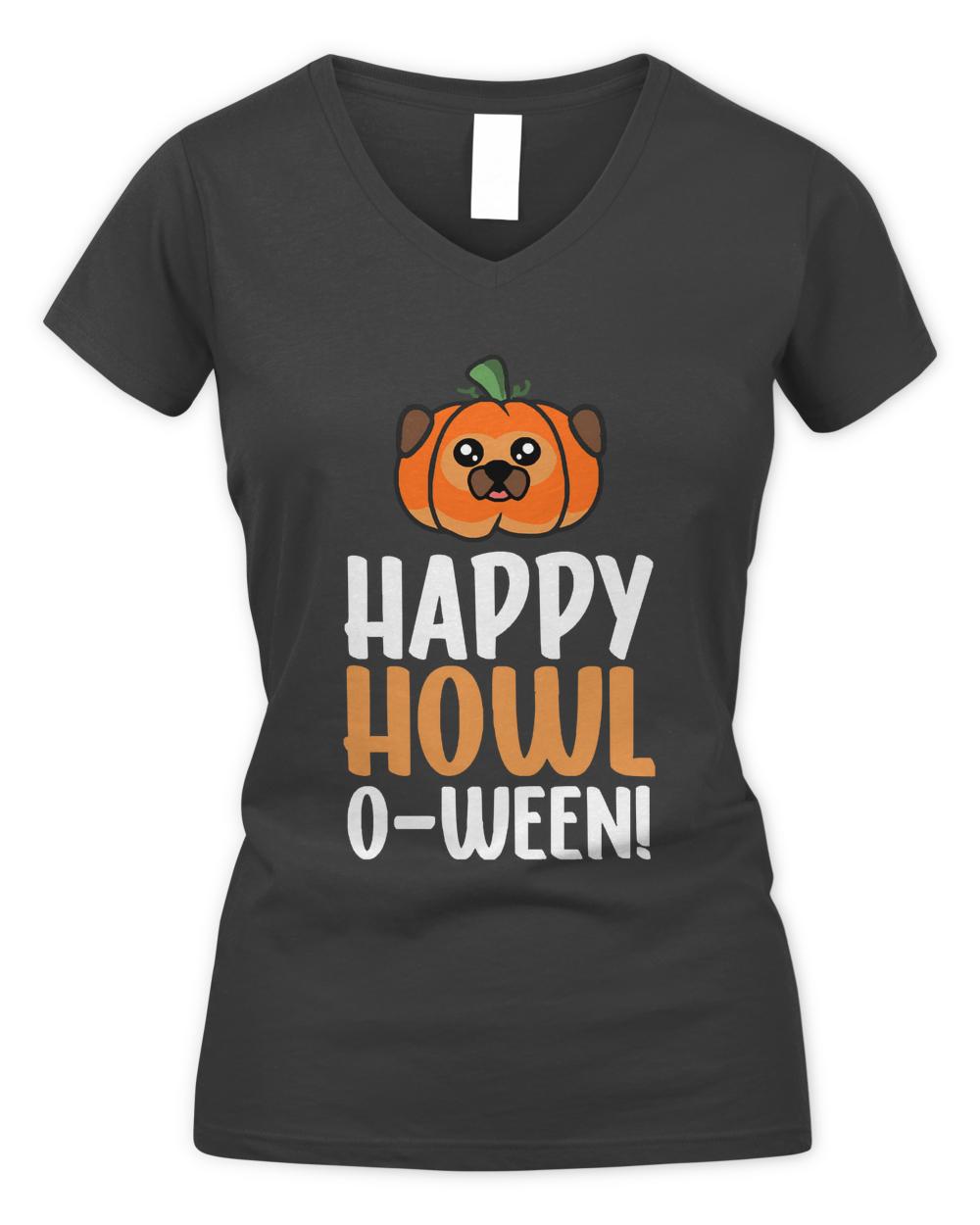 Halloween T-ShirtHappy Howl o Ween Cute Halloween Pumpkin Pug T-Shirt