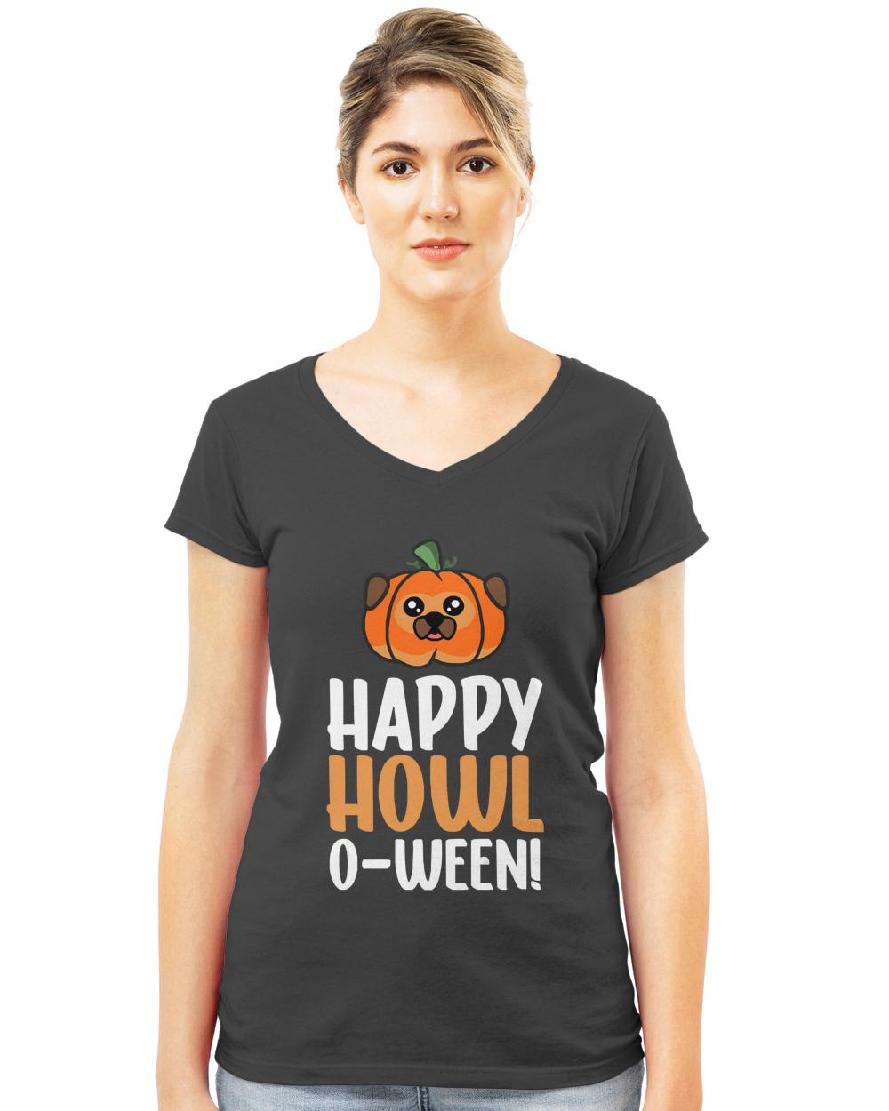 Halloween T-ShirtHappy Howl o Ween Cute Halloween Pumpkin Pug T-Shirt
