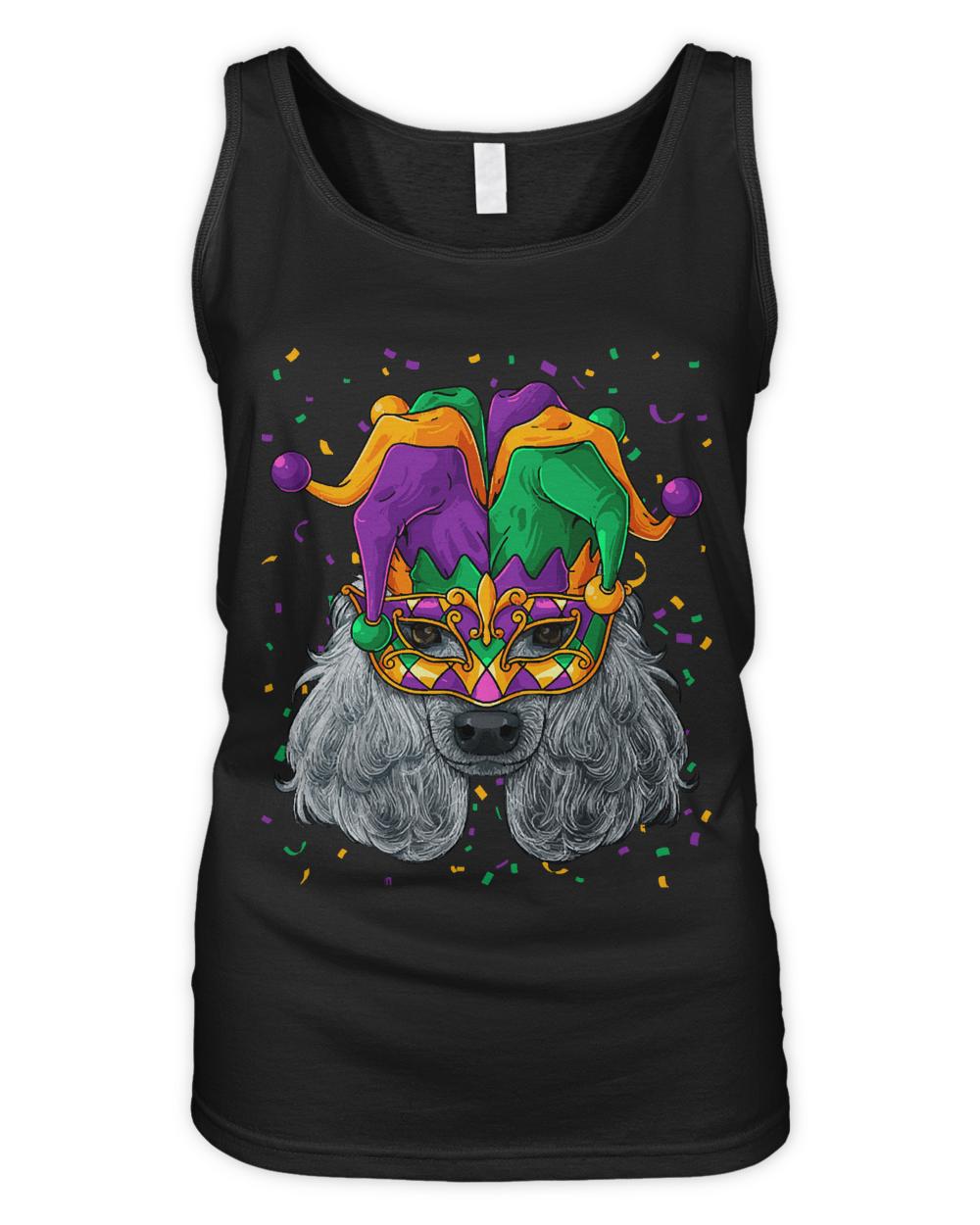 Poodle Mardi Gras T- Shirt Poodle Mardi Gras Dog Face Carnival Jester Festival T- Shirt