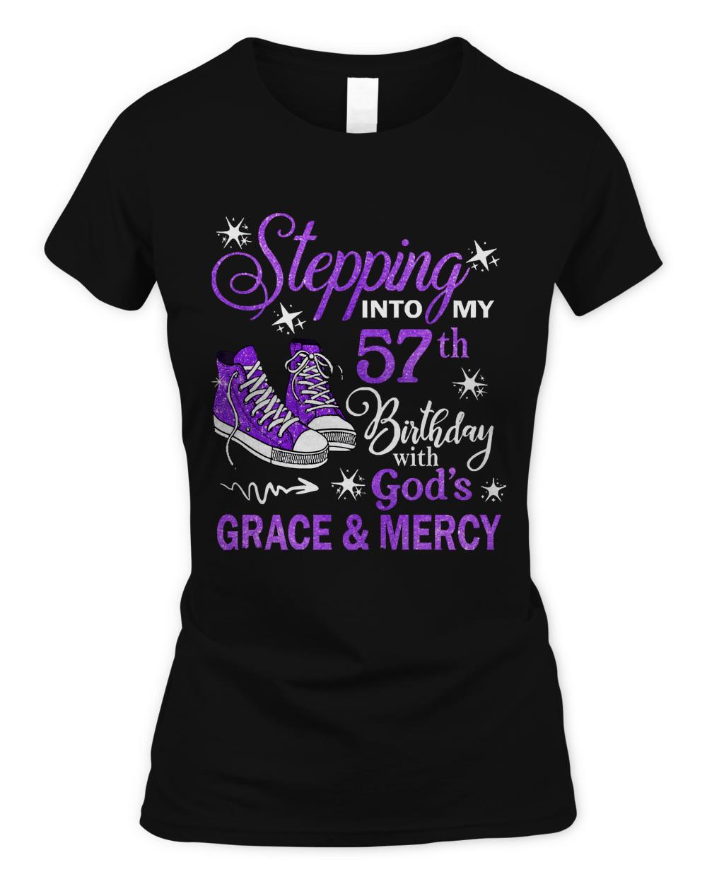 57th Birthday T-ShirtStepping Into My 57th Birthday With God's Grace & Mercy Bday T-Shirt (12)