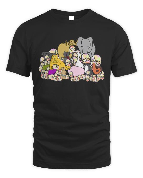 Easter T- Shirt Cute Animals with Lots of Easter Eggs T- Shirt