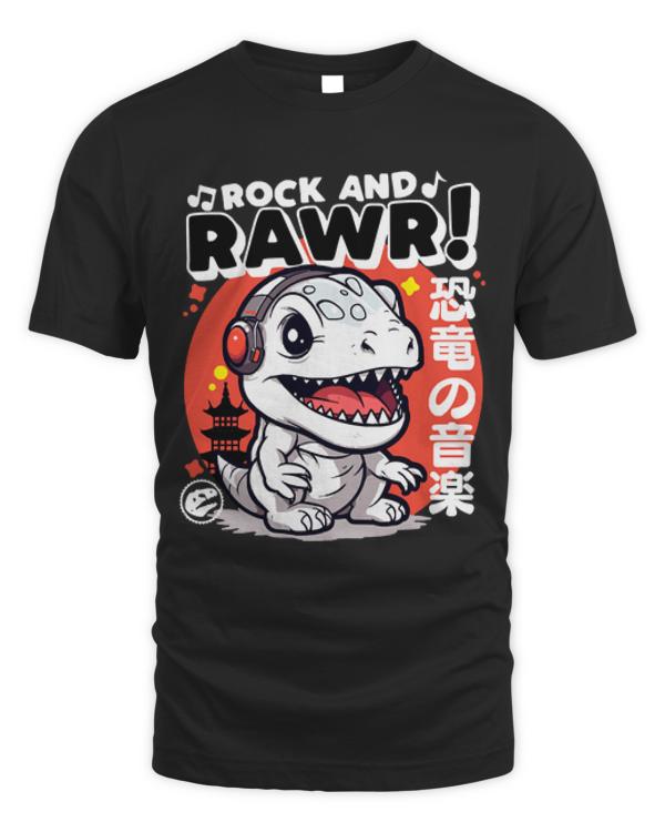Kawaii Dinosaur T-ShirtRock & Rawr Kawaii Dinosaur T-Rex Music Japanese Style T-Shirt_by DetourShirts_