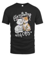 Cat T- Shirt Valentine's Day Cat Lover Life Is Better With Cats T- Shirt