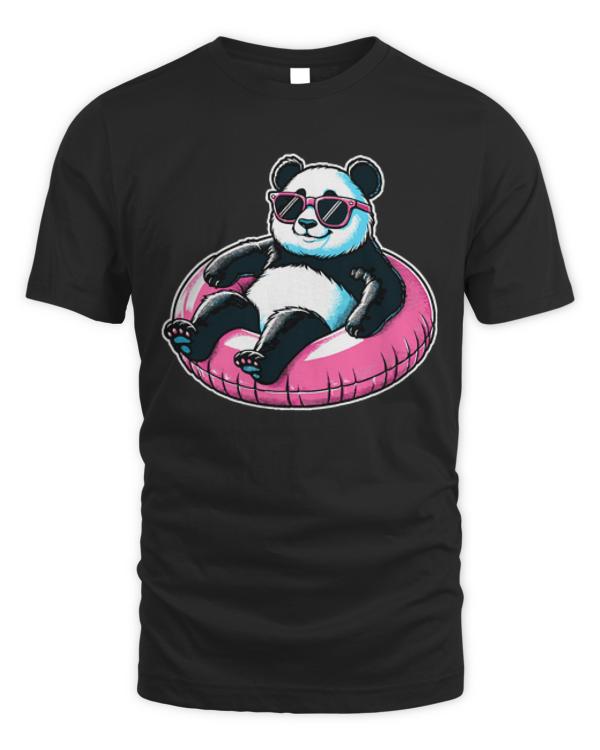 Panda T-ShirtPool Party Panda in Sunglasses on a Pink Float Funny Pool Panda T-Shirt_by KsuAnn_