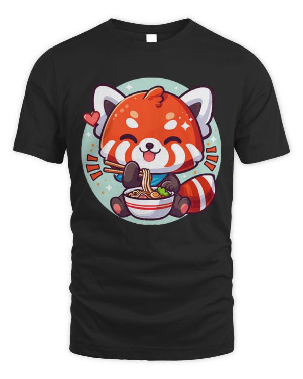 Red Panda Lover T-ShirtRed Panda Eating Ramen Noodle Kawaii Asian Food Lover T-Shirt