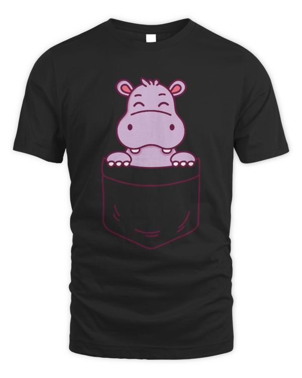 Hippo Lover Gift T-ShirtBaby Hippo in a Pocket Kawaii Hippopotamus T-Shirt