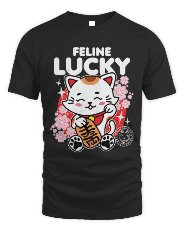 Japanese T-ShirtFeline Lucky Cat Japanes Art T-Shirt_by DetourShirts_