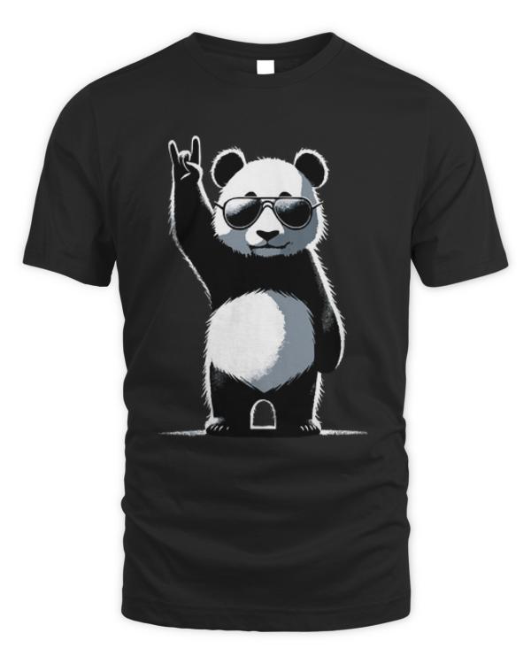 Panda T-ShirtRetro Panda Rock Music Gift Funny Panda T-Shirt_by KsuAnn_