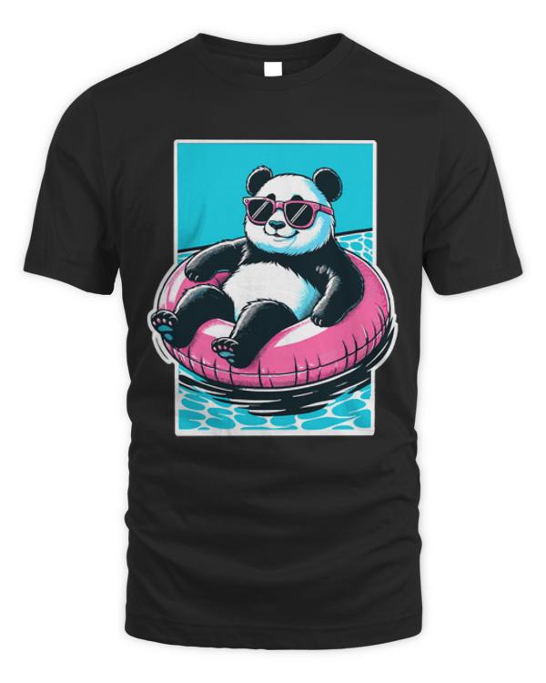 Panda T-ShirtPool Party Panda in Sunglasses on a Pink Float Funny Pool Panda T-Shirt_by KsuAnn_ (1)