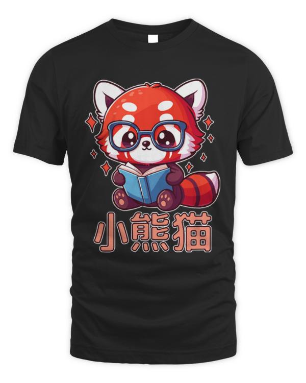Red Panda Lover T-ShirtKawaii Red Panda Reading A Book Cute Bookworm T-Shirt