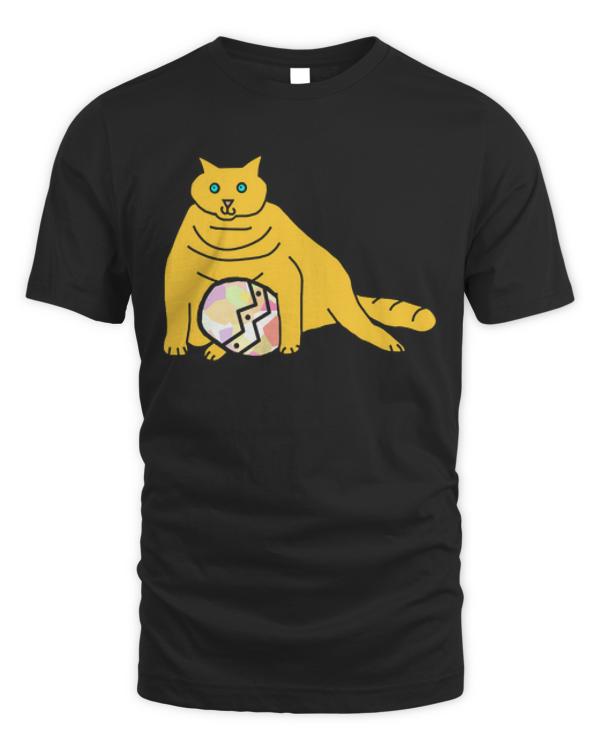 Easter T- Shirt Chonk Cat Holding Large Easter Egg T- Shirt