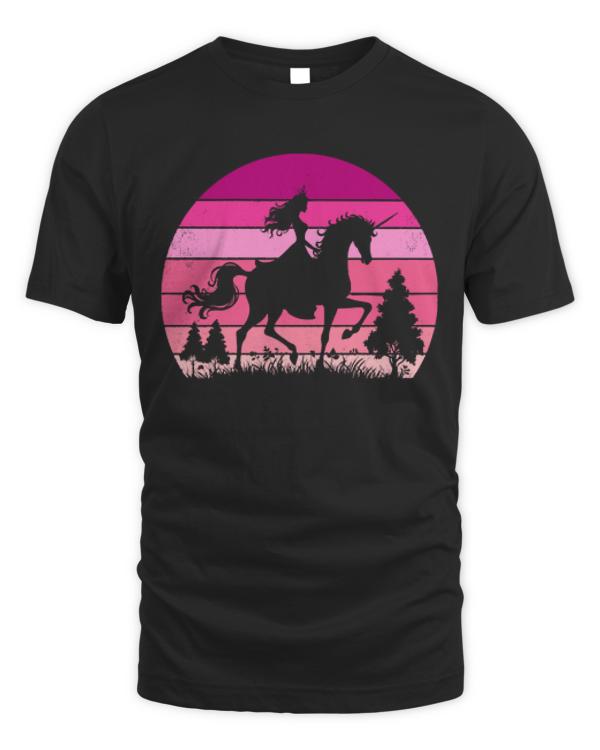 Princess Bride T-ShirtPrincess Riding Unicorn Pink Vintage Sunset Magical T-Shirt