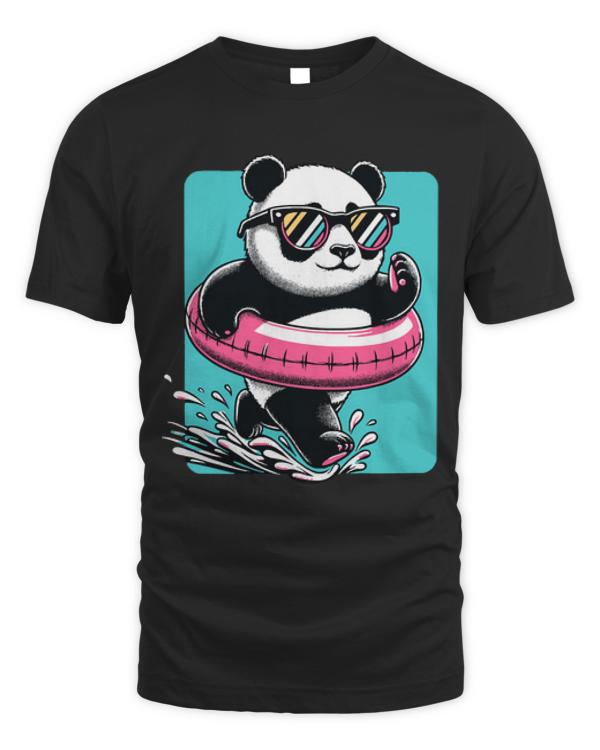 Panda T-ShirtPool Party Panda in Sunglasses on a Pink Float Funny Pool Panda T-Shirt_by KsuAnn_ (3)